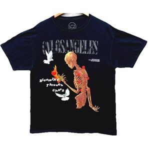 CVLA Los‎ Angeles Blooming Through Chaos Skeleton Rose Dove Black Graphic Tee L